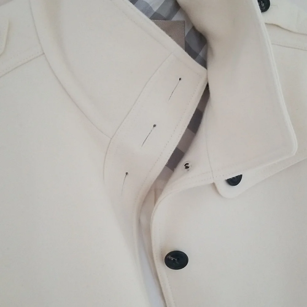 Burberry Cream White Wool Blend Single Breasted "Indiana" Peacoat - Picture 7 of 16